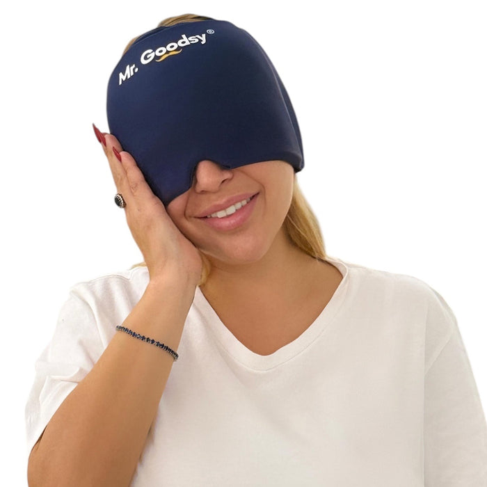 Gorro migraña desarrollado por médicos, Antifaz gel frío para alivio sinusitis, Dolor de cabeza, Jaqueca, Bolsas y ojeras, Antiestrés, Máscara migraña 360º con efecto frío o calor