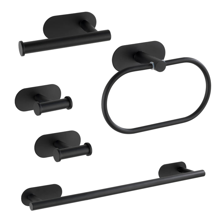 Set de accesorios de baño 5 piezas Essential negro barnizado, Conjunto de accesorios Essential