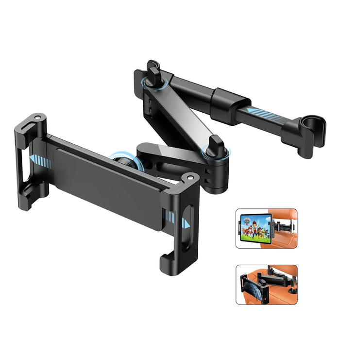 Soporte tablet coche, Soporte reposacabezas asiento trasero para automóvil 360° rotación, Soporte de montaje extensible para iPad, Tableta de 4.7 a 14 pulgadas