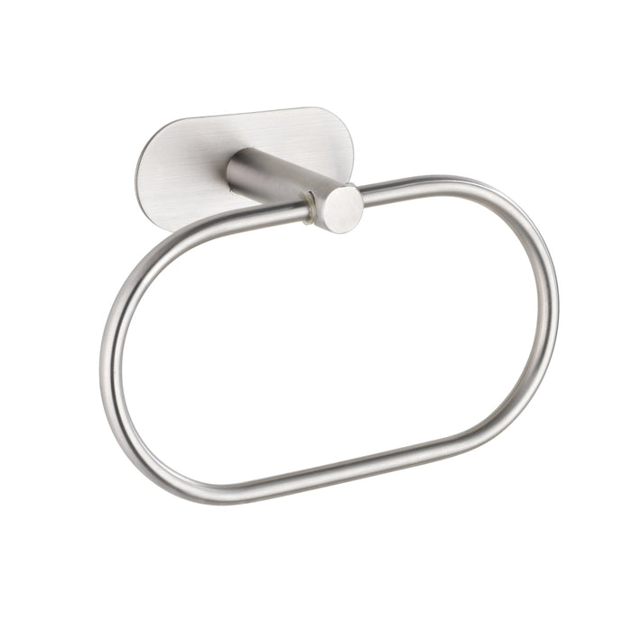 Toallero de Aro Essential plata cromado cepillado, Colgador autoadhesivo resistente de pared, Colgador de baño acero inoxidable sin taladro