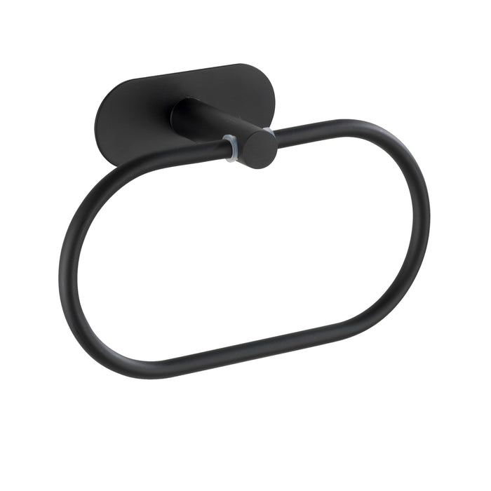 Toallero de Aro Essential negro barnizado, Toallero autoadhesivo de pared, Toallero acero inoxidable sin taladro