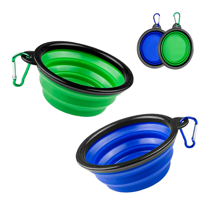 2 Pcs Bebedero plegable, Plato comedero portatil con mosquetón, para gatos, perros y mascotas, para excursiones o viajes