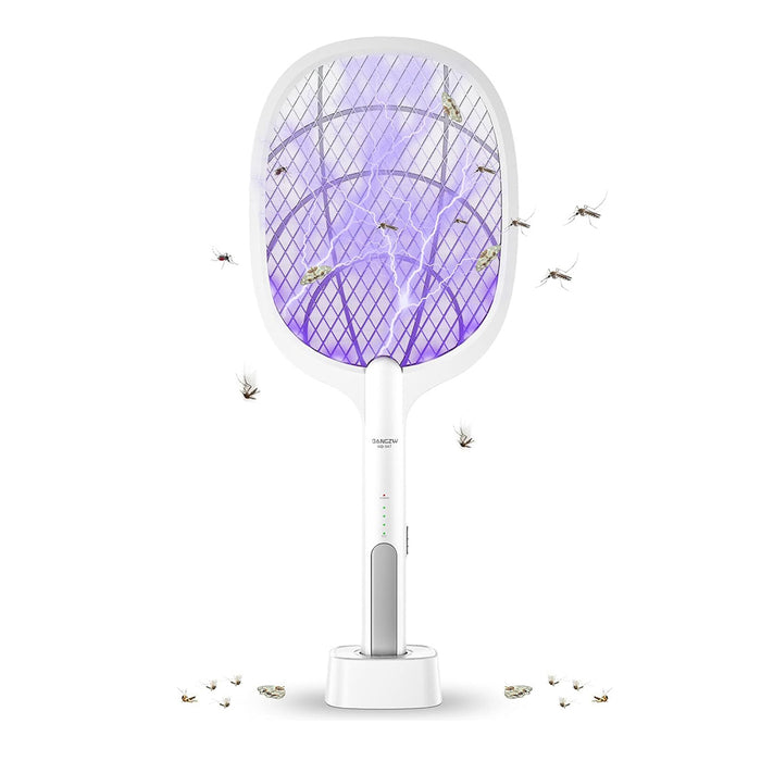Raqueta mosquitos eléctrica, 2 en 1 4000V USB recargable, Raqueta matamoscas eléctrico con base de carga, Zapper mosquitos eléctrico para mosquitos, moscas, abejas, polillas
