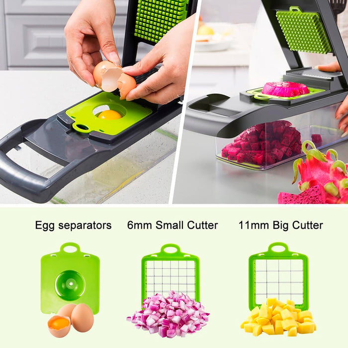 Cortador de verdura, Cortadora de verduras acero inoxidable, Mandolina de cocina profesional con 7 cuchillas, Multifuncional cortador verduras, Picador de verduras para cebolla, tomates, patatas