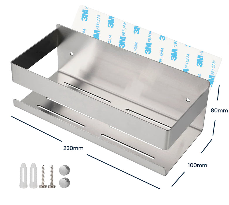 Estantería baño Essential plata cromado cepillado, Estantería ducha autoadhesiva de pared, Estante ducha acero inoxidable sin taladro