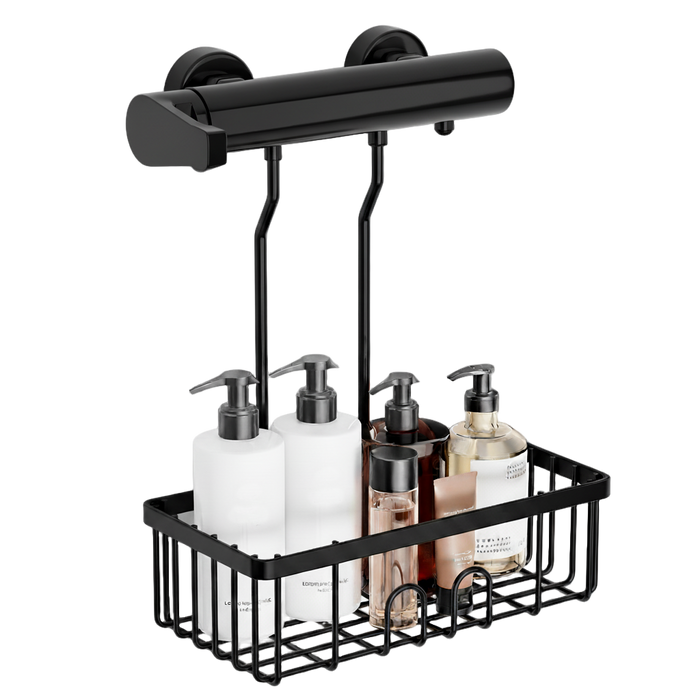 Estanteria baño colgante negro, Estantería de ducha soporte sin agujeros, Cesta de acero inoxidable sin taladro