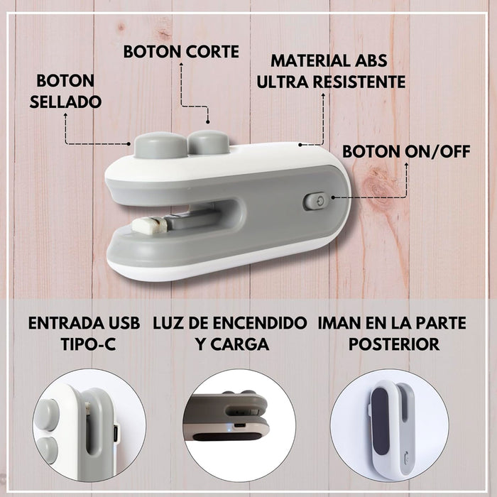 Mini selladora de bolsas de plástico recargable 2 en 1 para conservar alimentos