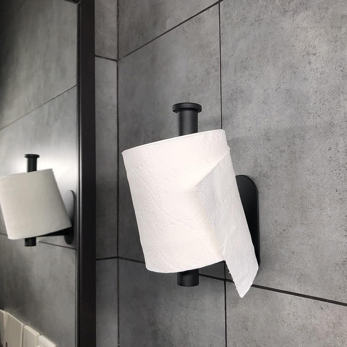Portarrollos wc Essential negro barnizado, Portarrollos papel higiénico autoadhesivo, Soporte papel higiénico acero inoxidable sin taladro