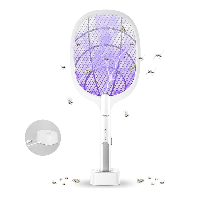 Electric Mosquito Racket, 2 in 1 4000V USB Rechargeable, Electric Fly Swatter Racket with Charging Base, Electric Mosquito Zapper for Mosquitoes, Flies, Bees, Moths